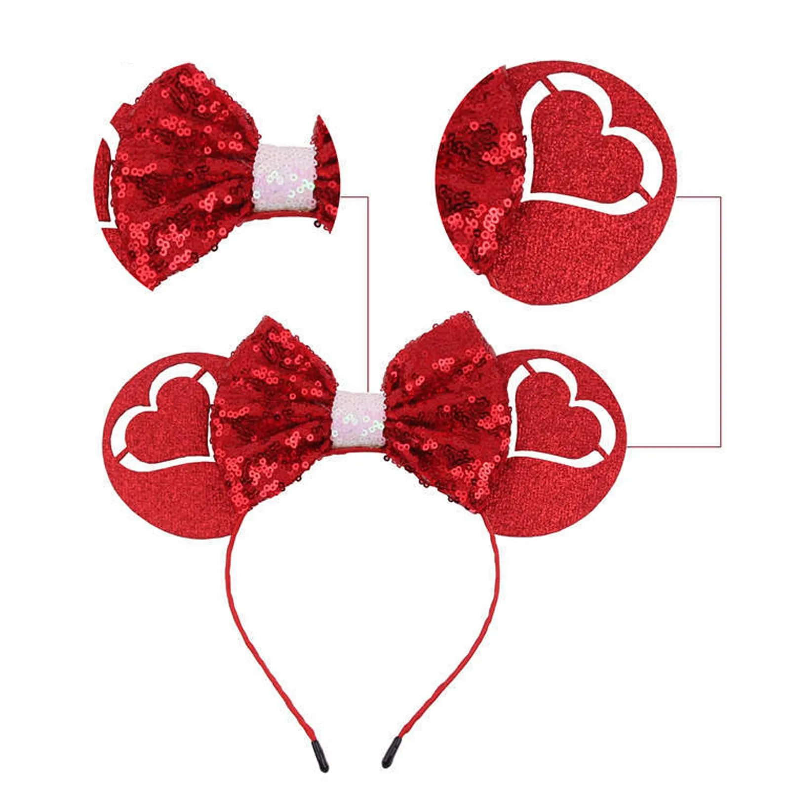 CIVFCRT Hearts Headbands Red Hearts Romantic Hair Decoration for Girls Women Dating Hair Decoration