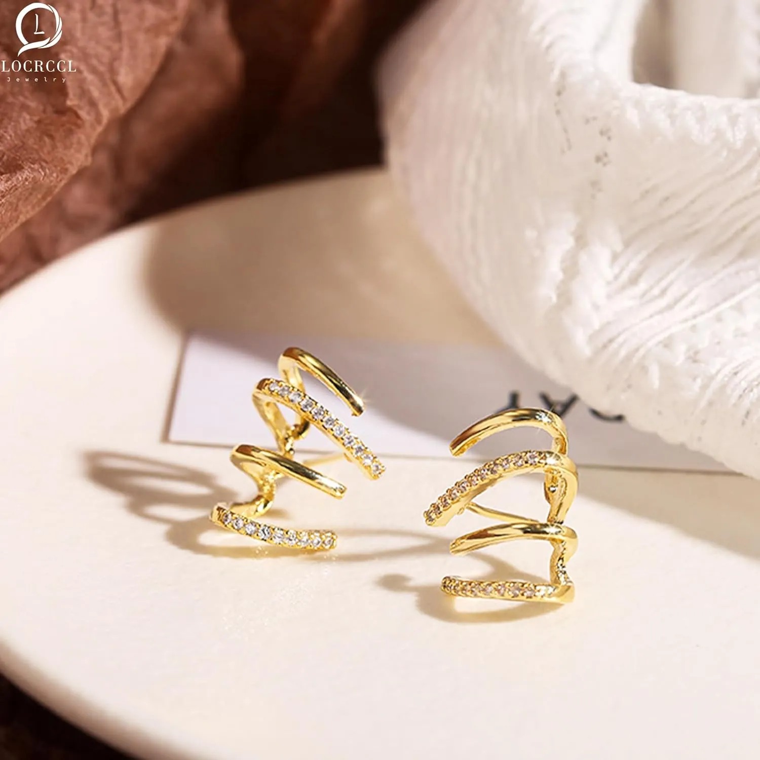 Claw Earrings Cuffed Women's Half Loop Stud Earrings Zirconia Pin Earrings Wrapped Pierced Minimalist Handmade Earrings for Women(Gold)