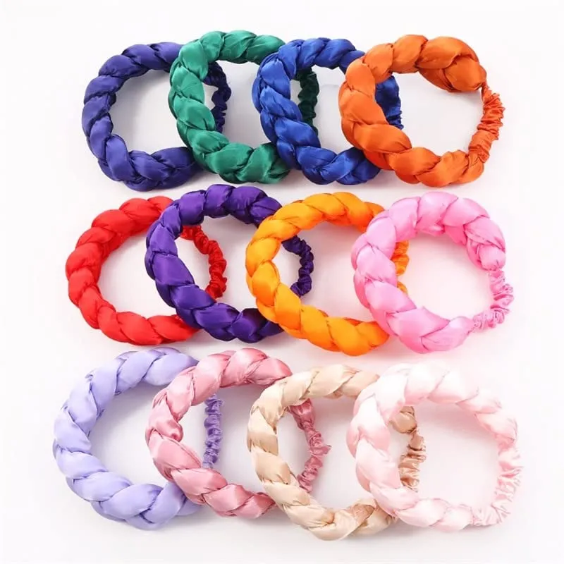 Cobric Satin Twist Braids Hair Tie Headbands For Women Hair Accessories Elastic Hair bands Ladies Turban Bandage Headwear color 1743