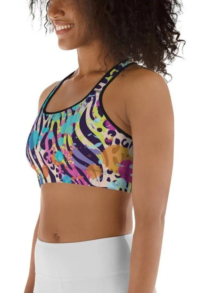 Colorful Animal Print Symbiosis Sports Bra