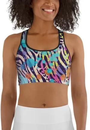 Colorful Animal Print Symbiosis Sports Bra
