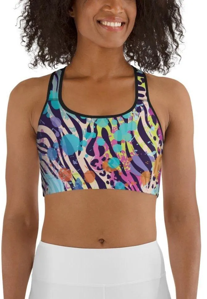 Colorful Animal Print Symbiosis Sports Bra