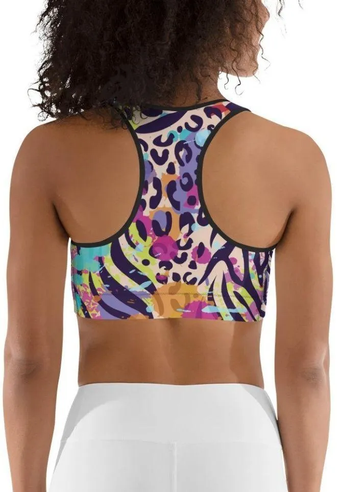 Colorful Animal Print Symbiosis Sports Bra
