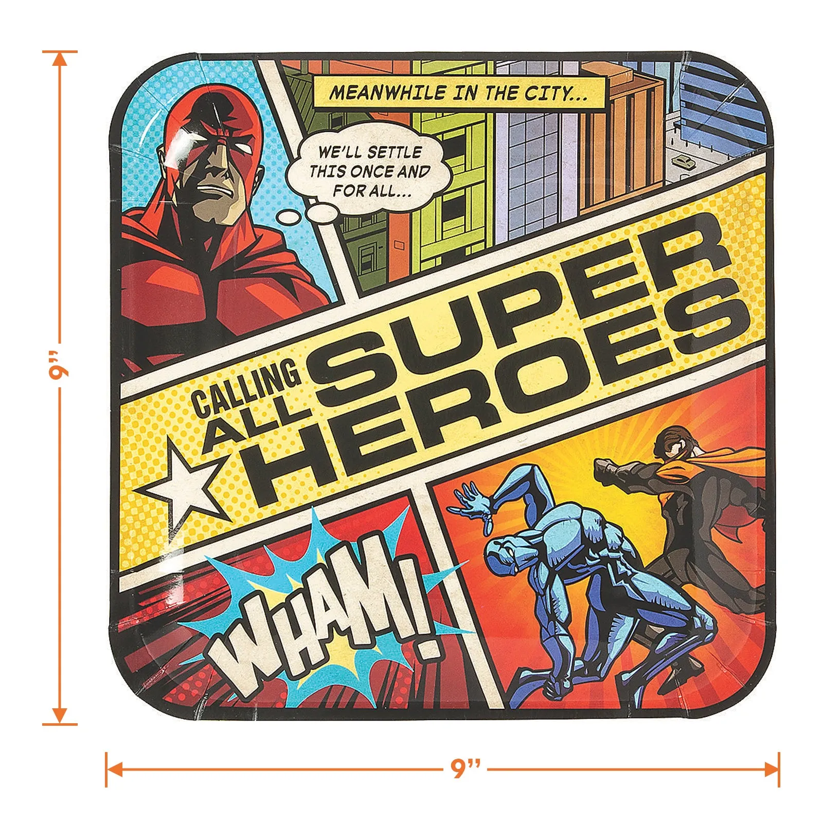 Comic Superhero Party Paper Dinner Plates and Lunch Napkins for Hero Birthday Party (Serves 16)