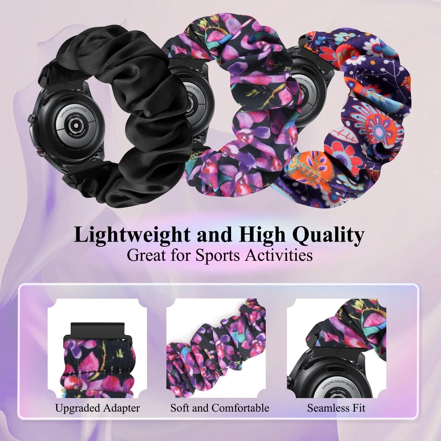 Compatible with 16mm 18mm 20mm 22mm Watch Bands,Soft Cute Printed Elastic Cloth Wristband Quick Release Band Scrunchie Wristbands Replacement for Women