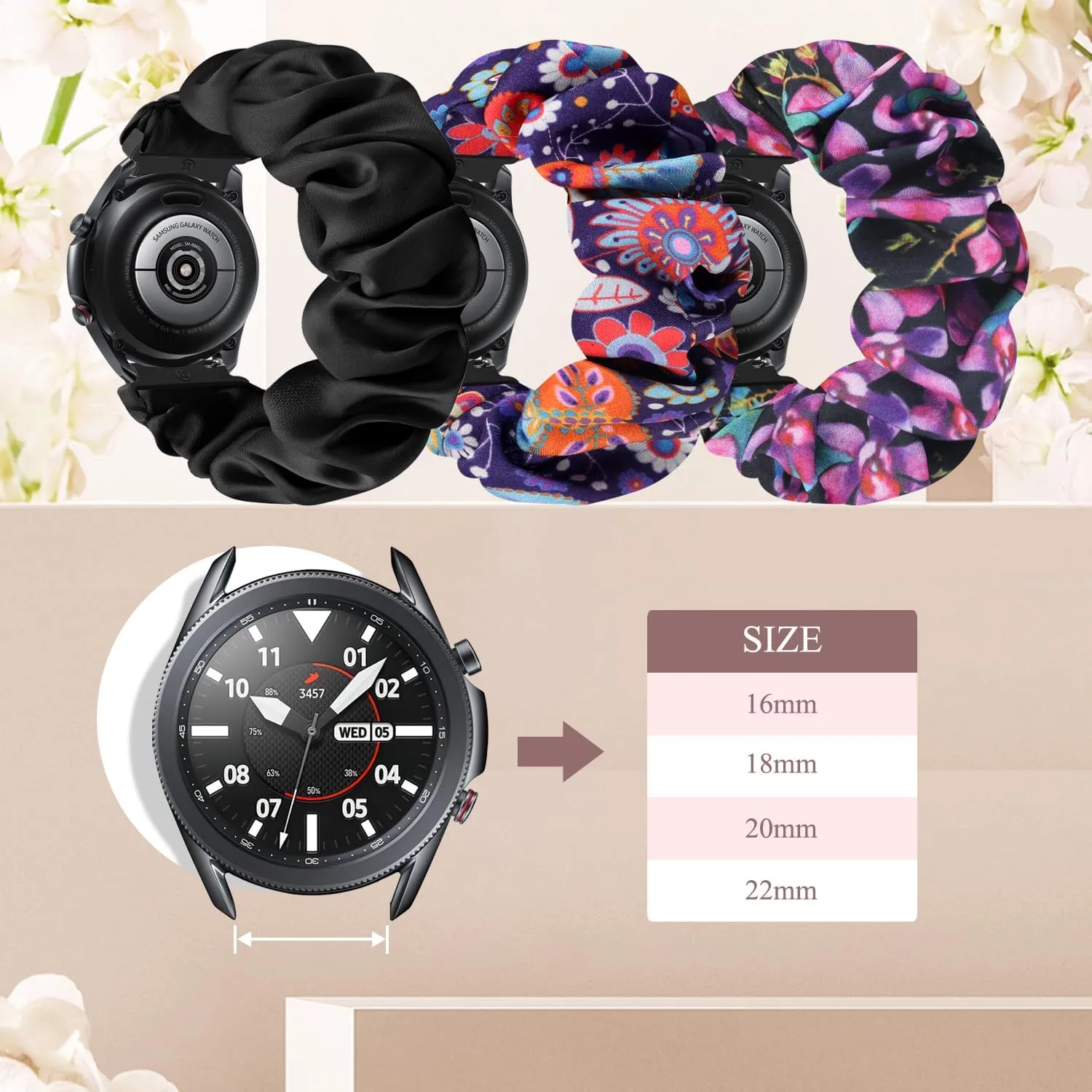 Compatible with 16mm 18mm 20mm 22mm Watch Bands,Soft Cute Printed Elastic Cloth Wristband Quick Release Band Scrunchie Wristbands Replacement for Women