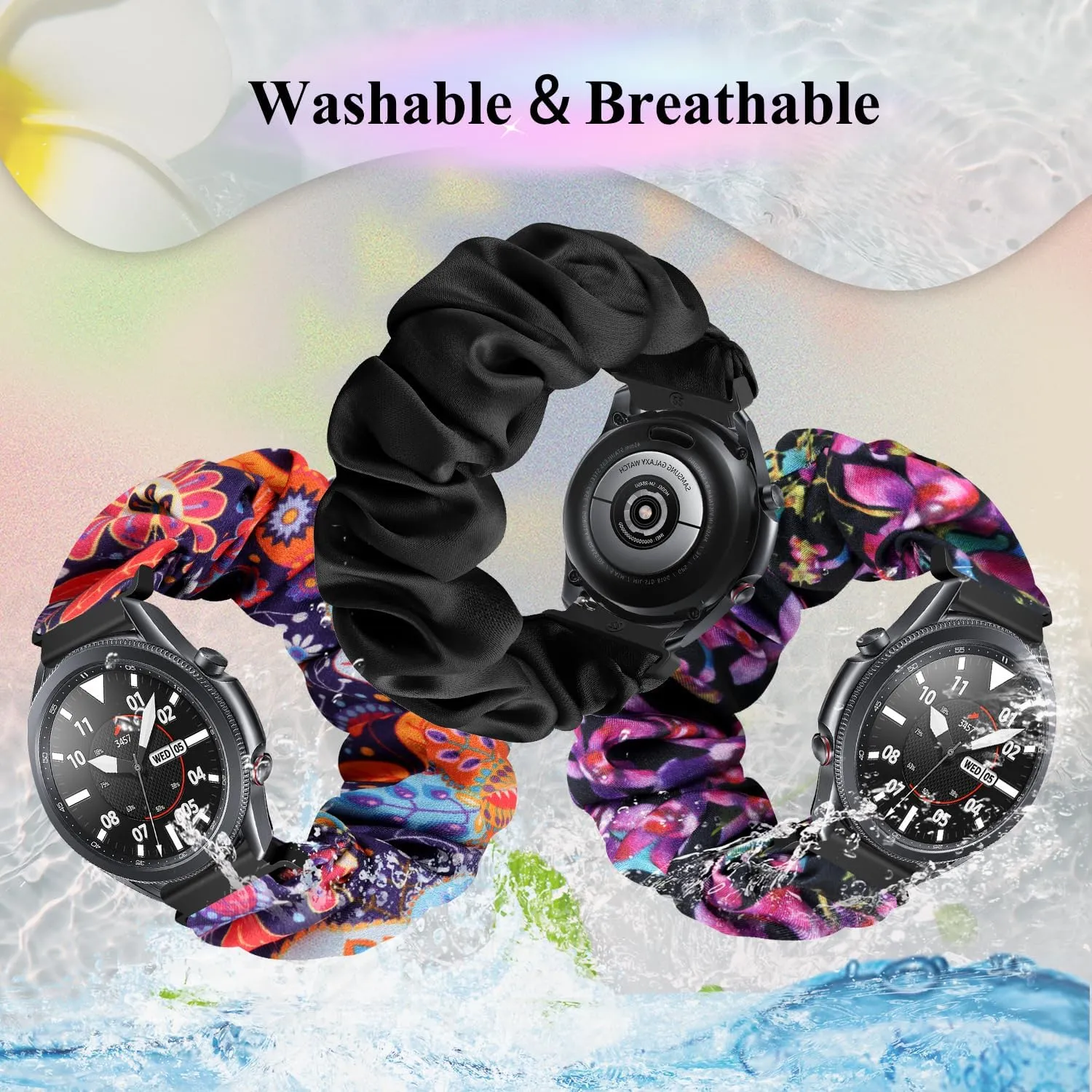 Compatible with 16mm 18mm 20mm 22mm Watch Bands,Soft Cute Printed Elastic Cloth Wristband Quick Release Band Scrunchie Wristbands Replacement for Women