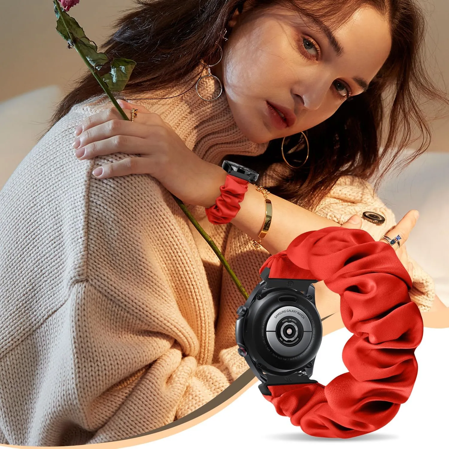 Compatible with 16mm 18mm 20mm 22mm Watch Bands,Soft Cute Printed Elastic Cloth Wristband Quick Release Band Scrunchie Wristbands Replacement for Women