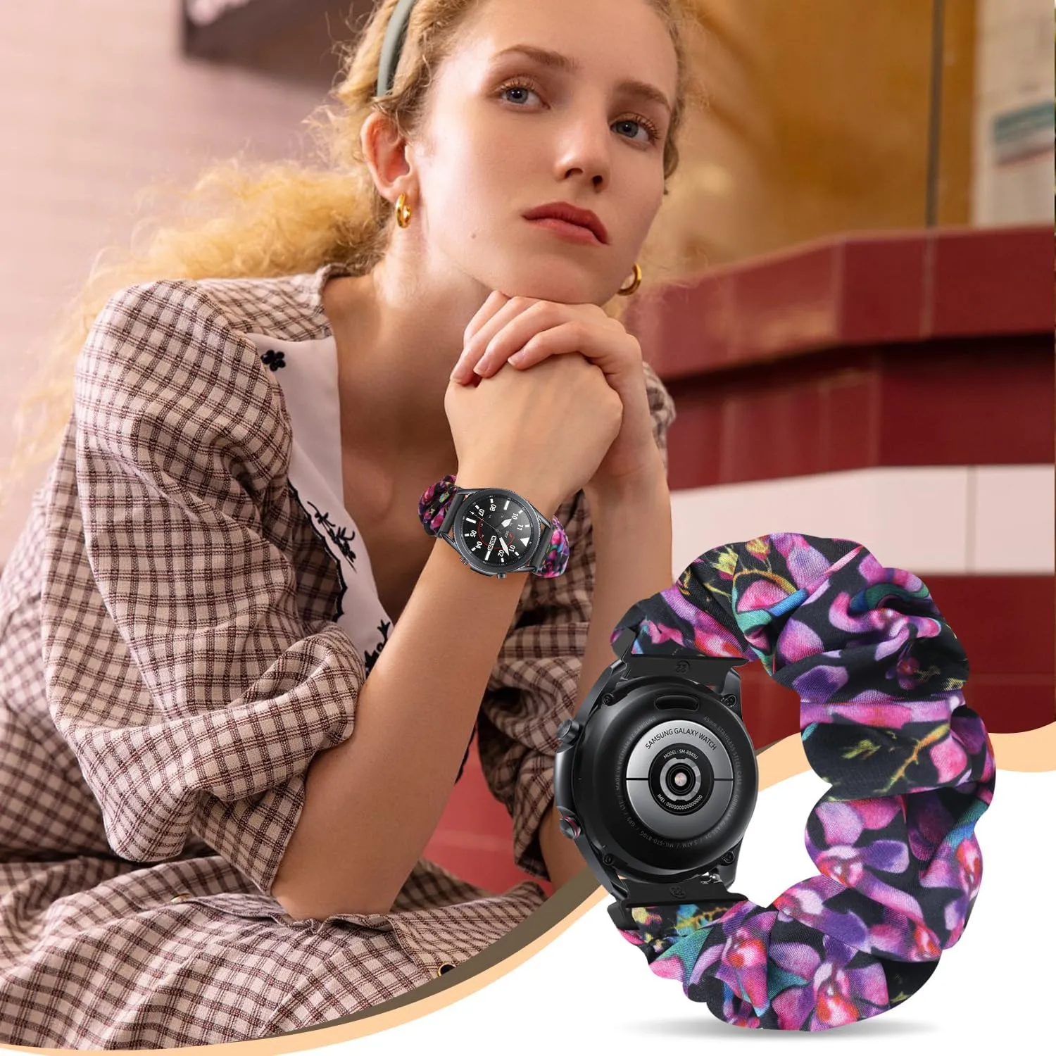 Compatible with 16mm 18mm 20mm 22mm Watch Bands,Soft Cute Printed Elastic Cloth Wristband Quick Release Band Scrunchie Wristbands Replacement for Women