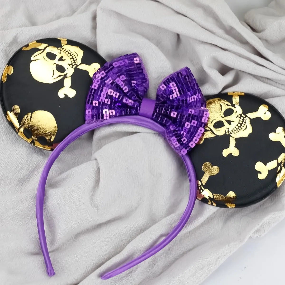 CONERY Halloween Mouse Ear Headband Purple Sequin Bow Hair Hoop Ghost Hair band Hair Accessories for Halloween Decorations Party Supplies Headwear for Women Girls
