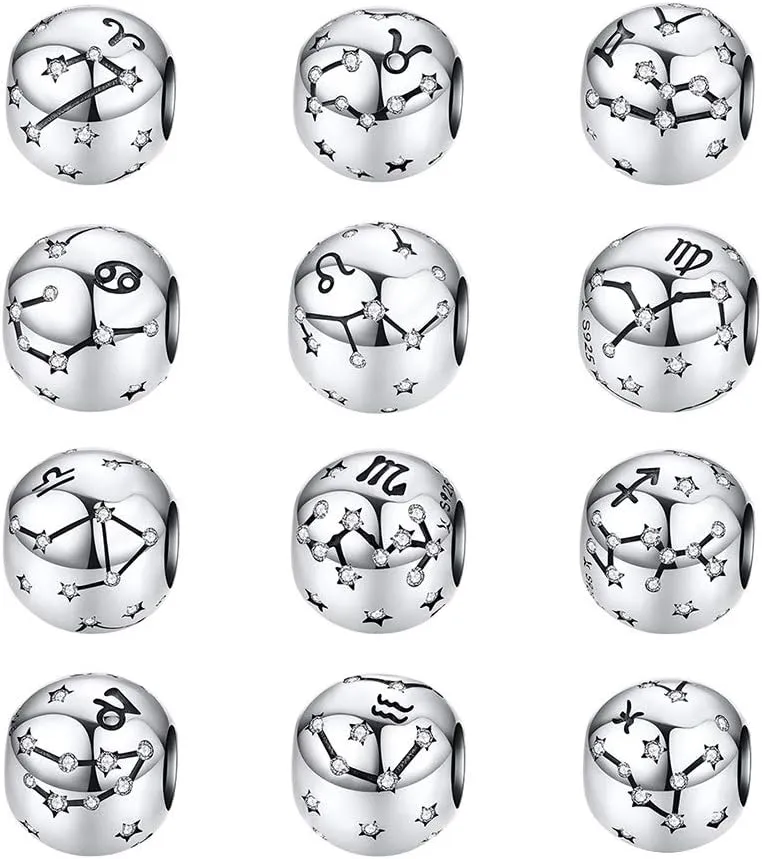 Constellation Charm 925 Sterling Silver Birthday Anniversary Birthstone Family Letter DIY Love Faith Charm for Pandora Charm Bracelet