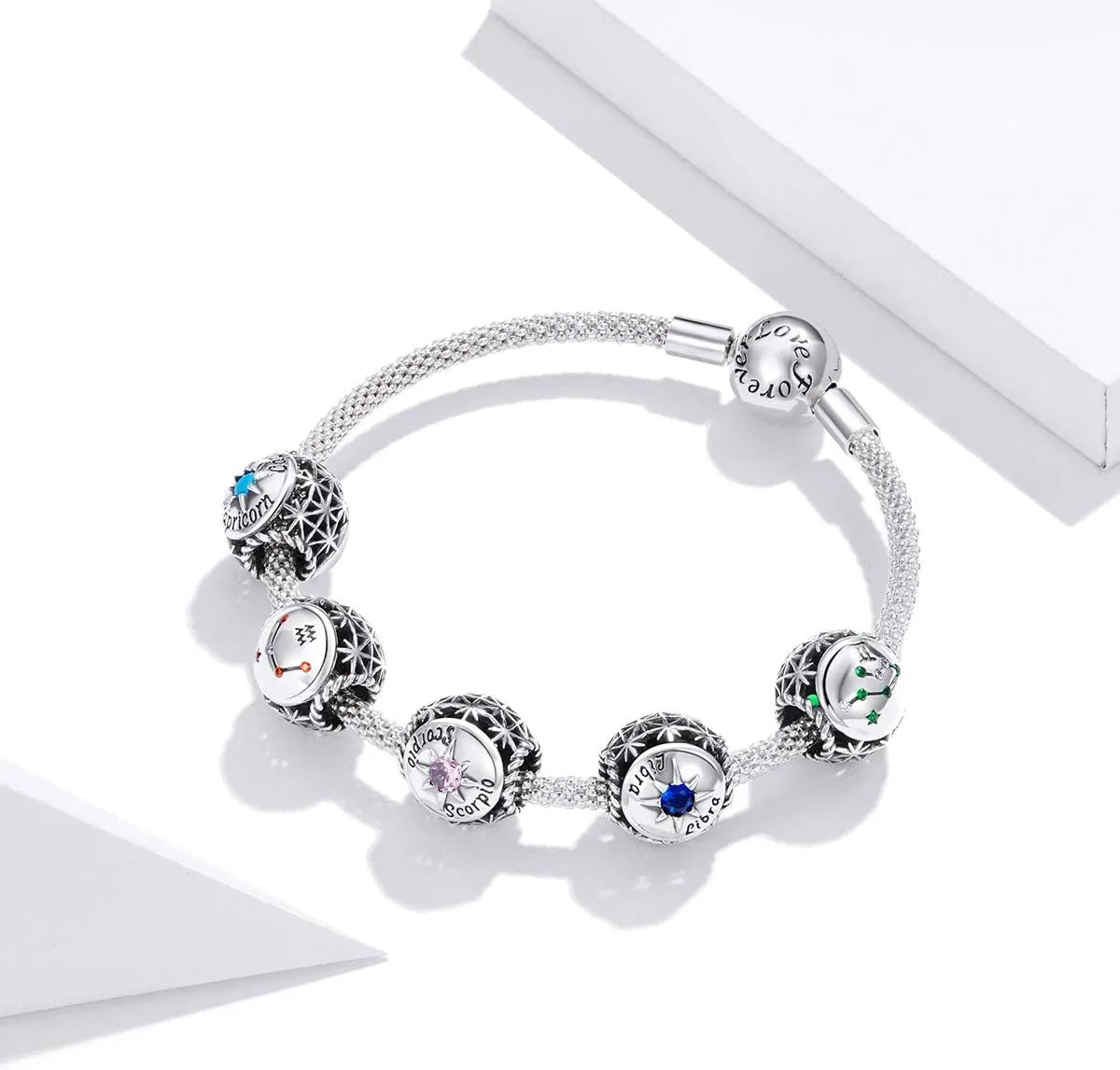 Constellation Charm 925 Sterling Silver Birthstone Anniversary Love Letter Family Christmas DIY Lucky Charm for Pandora Charm Bracelet