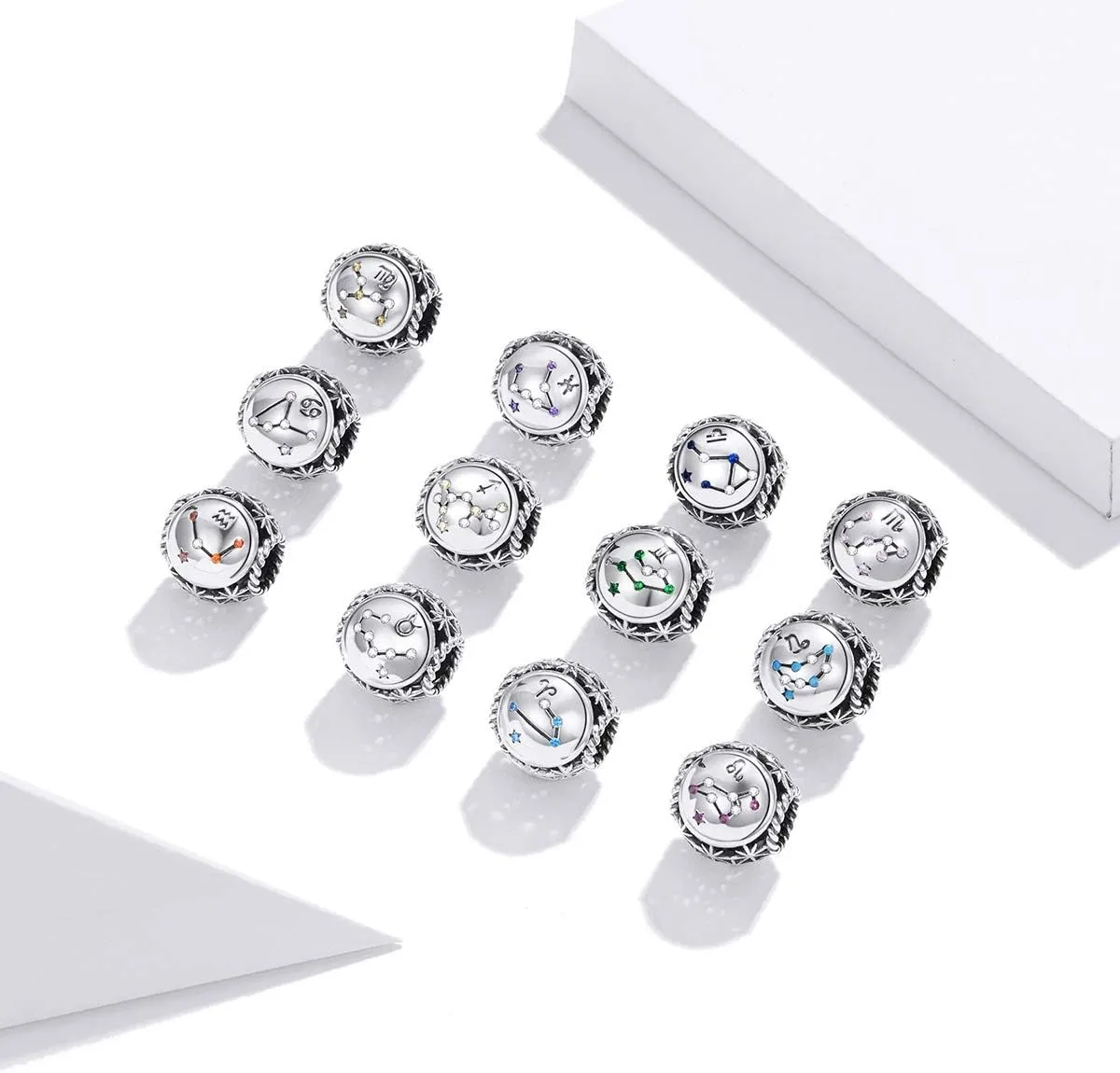 Constellation Charm 925 Sterling Silver Birthstone Anniversary Love Letter Family Christmas DIY Lucky Charm for Pandora Charm Bracelet