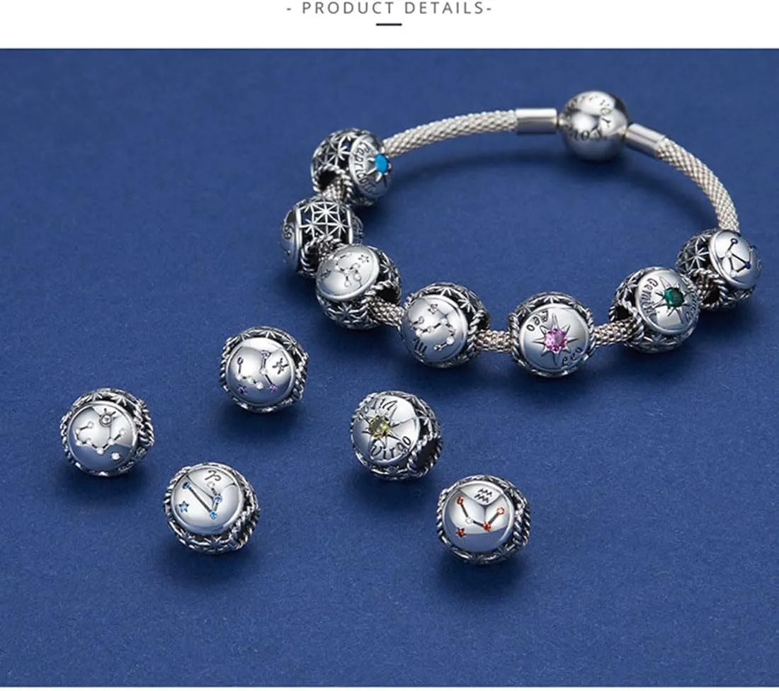 Constellation Charm 925 Sterling Silver Birthstone Anniversary Love Letter Family Christmas DIY Lucky Charm for Pandora Charm Bracelet