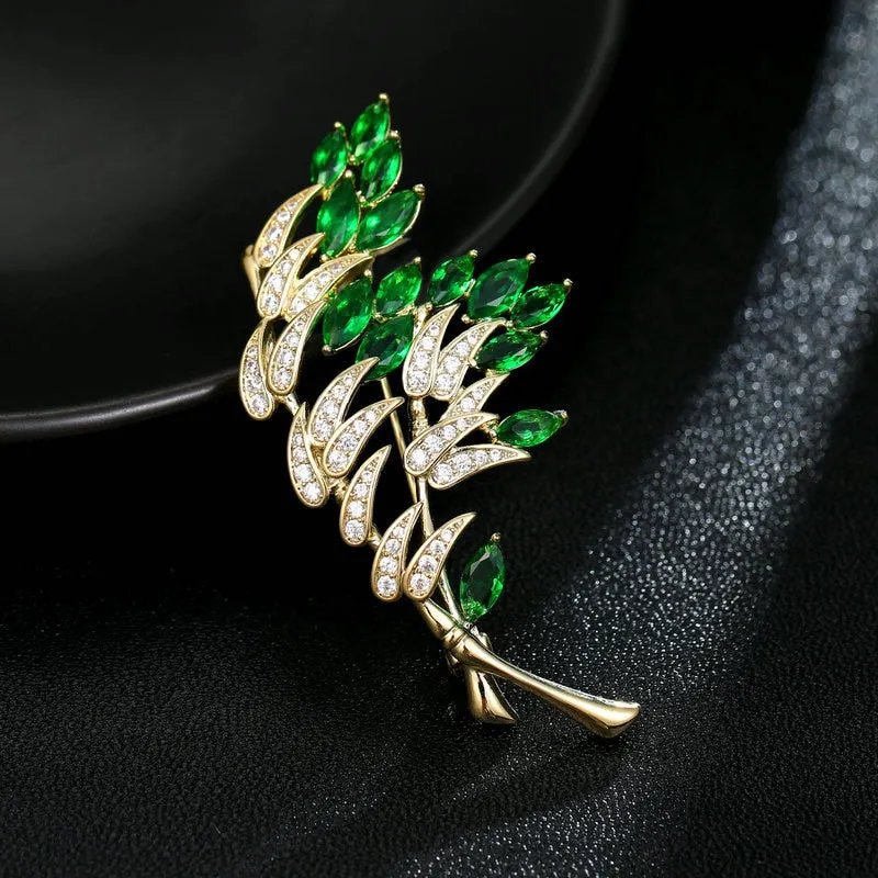 Copper Micro Inlaid Cubic Zirconia Bamboo Brooch Clothing Accessories