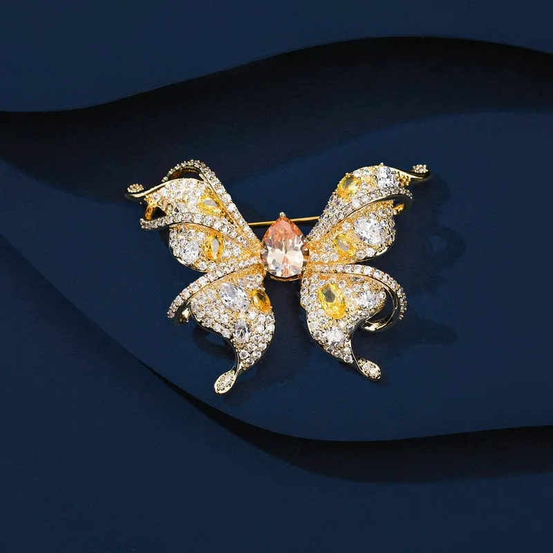Copper Micro Inlaid Cubic Zirconia Butterfly Women Brooch