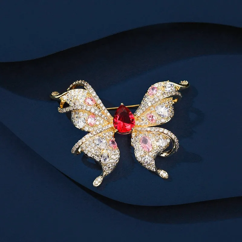 Copper Micro Inlaid Cubic Zirconia Butterfly Women Brooch