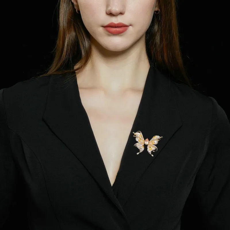 Copper Micro Inlaid Cubic Zirconia Butterfly Women Brooch