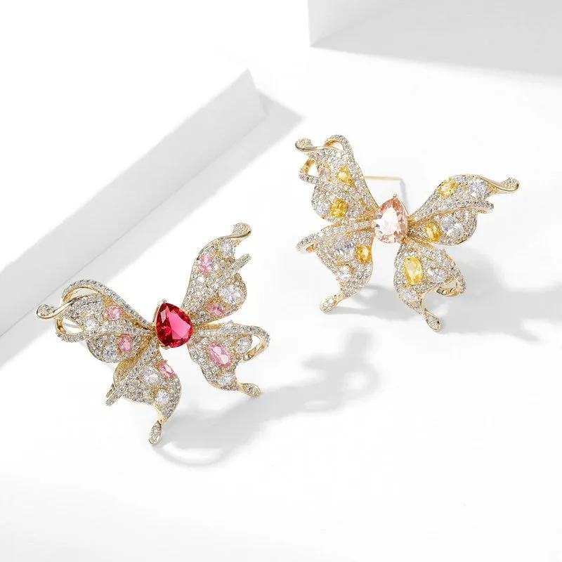 Copper Micro Inlaid Cubic Zirconia Butterfly Women Brooch