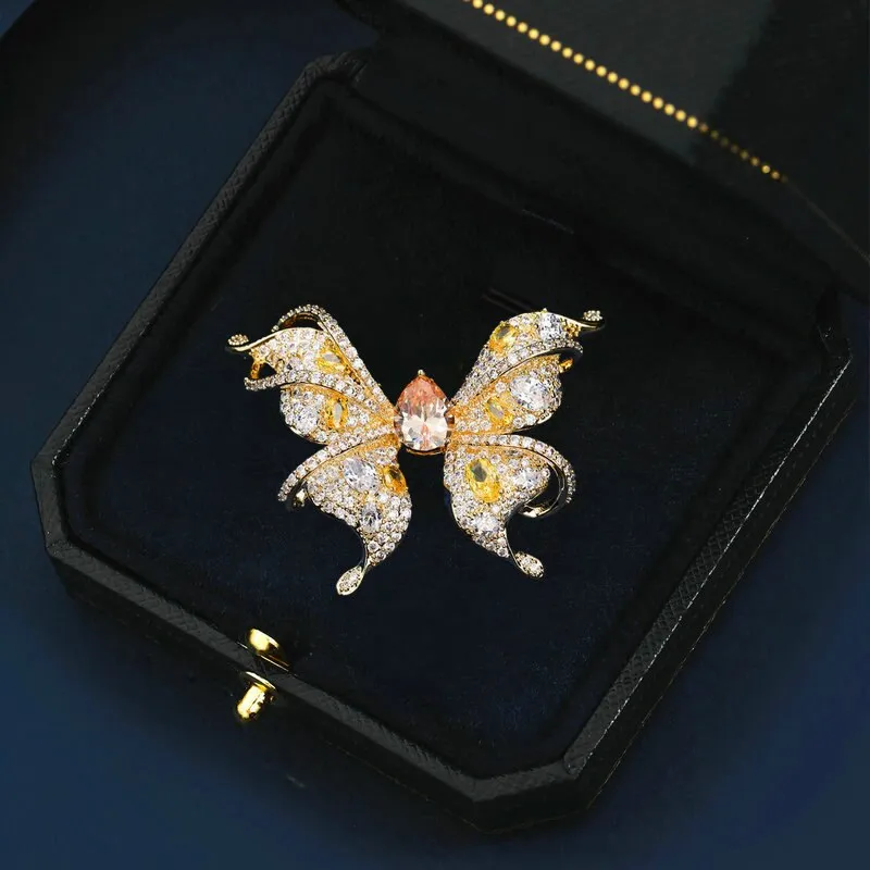 Copper Micro Inlaid Cubic Zirconia Butterfly Women Brooch
