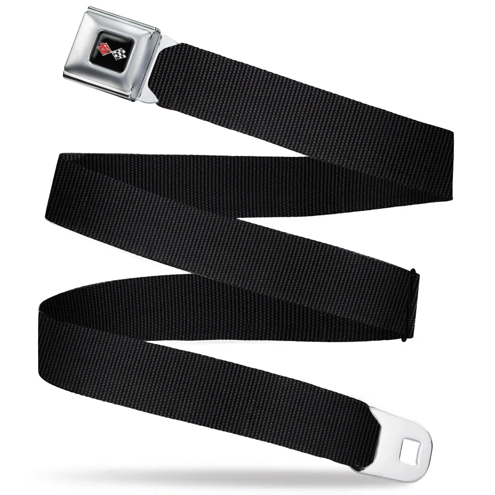 Corvette C3 Crossed Flags Logo Full Color Black Seatbelt Belt - Black Webbing