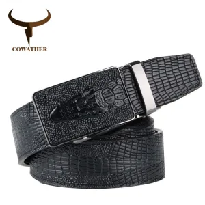 COWATHER 2017 top quality faux leather belts for men Crocodile pattern automatic buckle men belt cinto masculino original brand