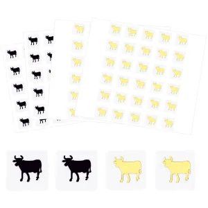 Craspire 80 Sheets 2 Color Cartoon Animal Meal Stickers, Adhesive Square Paper Labels, Gold & Black, Cow Pattern, 6.6~7.8x8.1~9x0.02cm, 30pcs/sheet, 40sheets/color