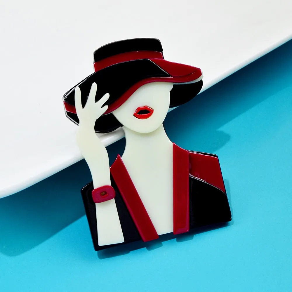 Creative Elegant Design Figure Lady Brooch Pins For Women Girl Acrylic Cute Cartoon Brooches