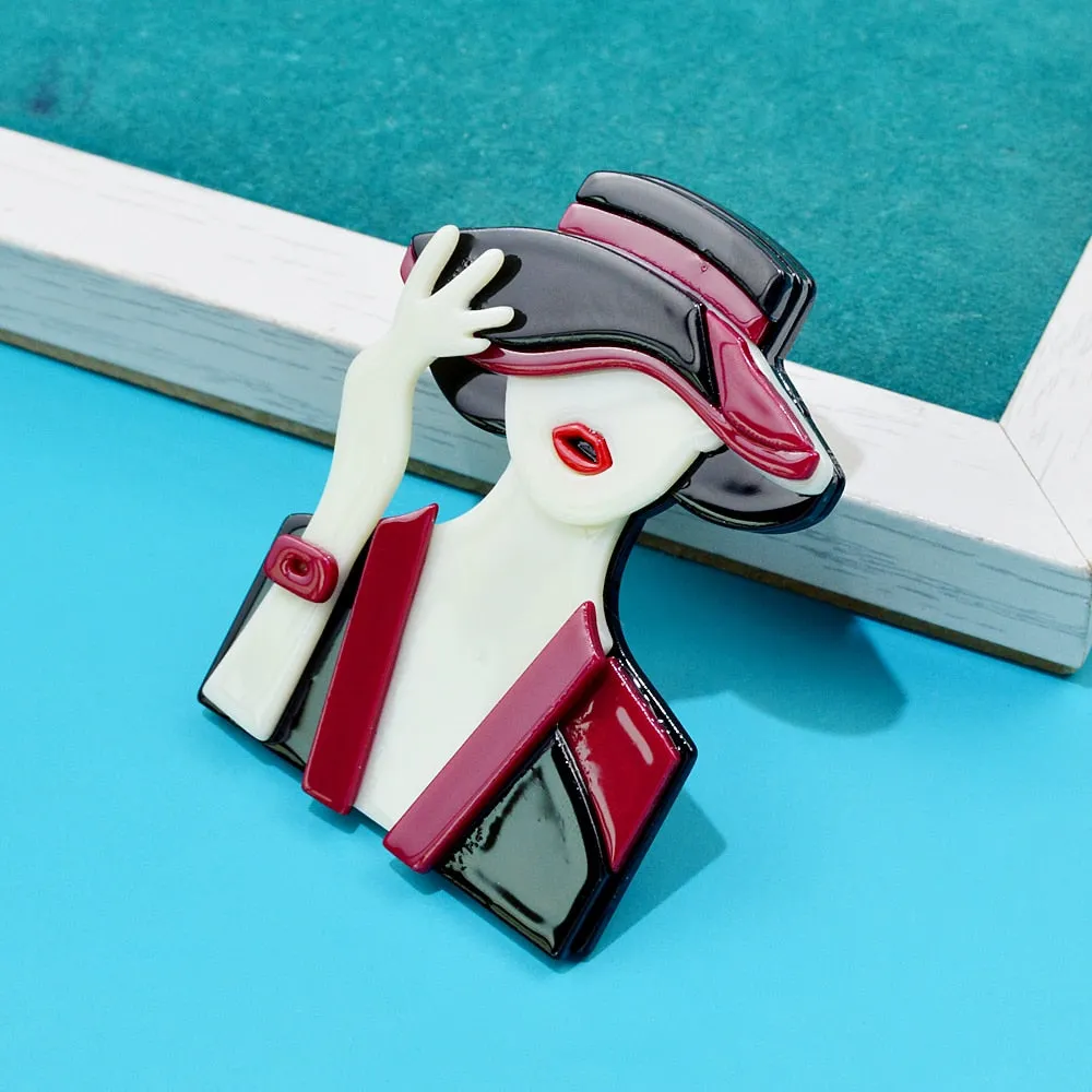 Creative Elegant Design Figure Lady Brooch Pins For Women Girl Acrylic Cute Cartoon Brooches