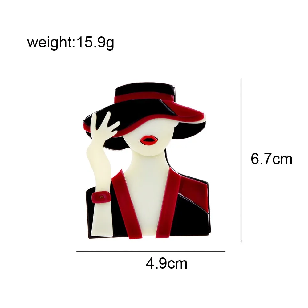 Creative Elegant Design Figure Lady Brooch Pins For Women Girl Acrylic Cute Cartoon Brooches