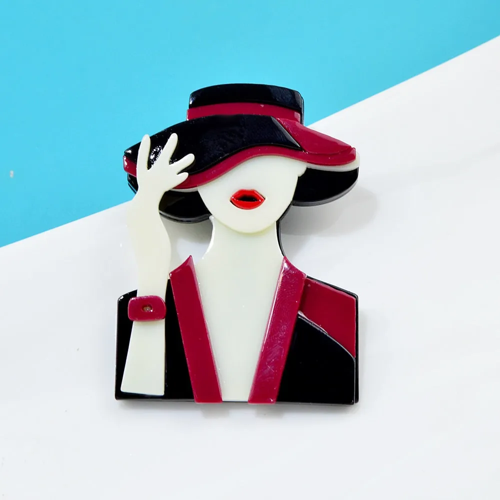 Creative Elegant Design Figure Lady Brooch Pins For Women Girl Acrylic Cute Cartoon Brooches