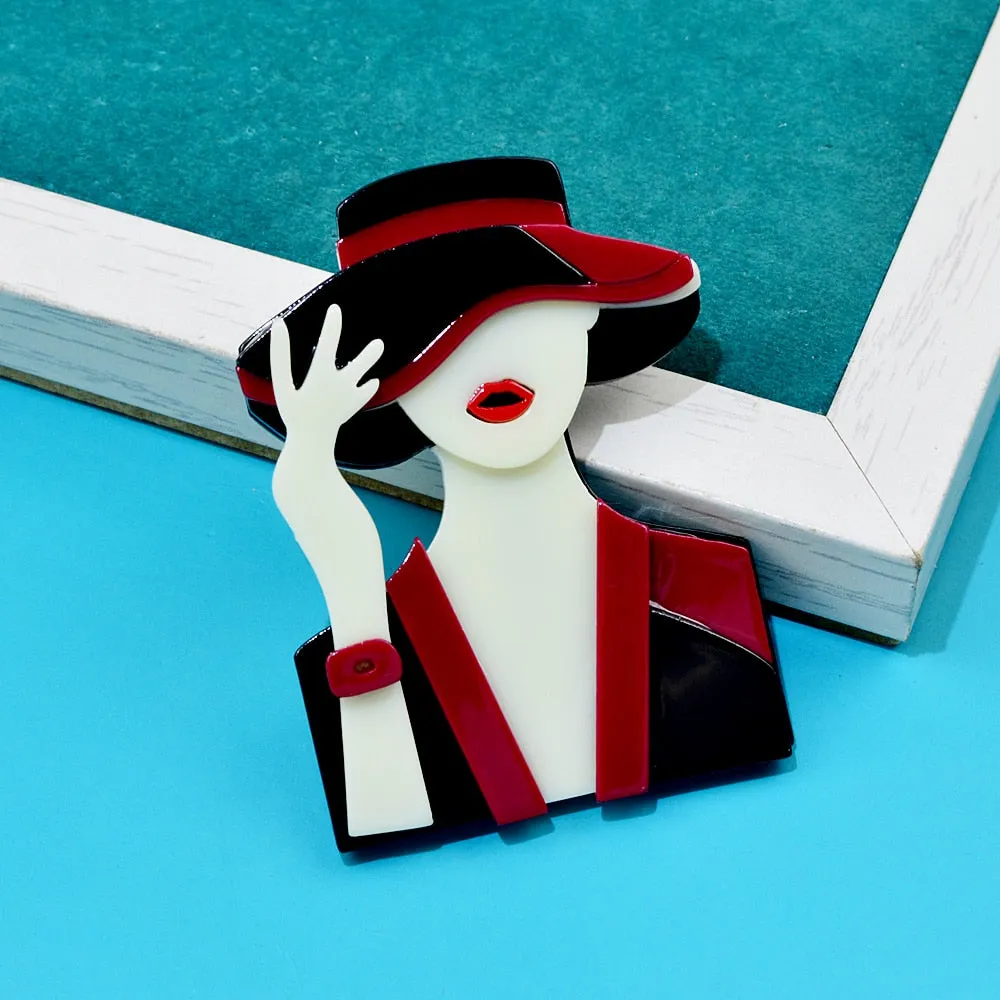 Creative Elegant Design Figure Lady Brooch Pins For Women Girl Acrylic Cute Cartoon Brooches