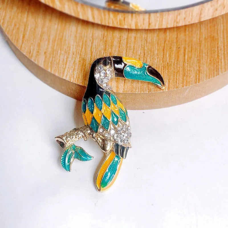 Creative Simulation Animal Brooch Enamel Rhinestones Peacock Flamingo Toucan Brooches