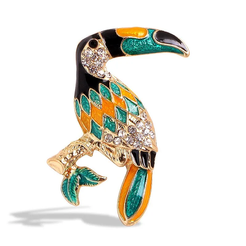 Creative Simulation Animal Brooch Enamel Rhinestones Peacock Flamingo Toucan Brooches