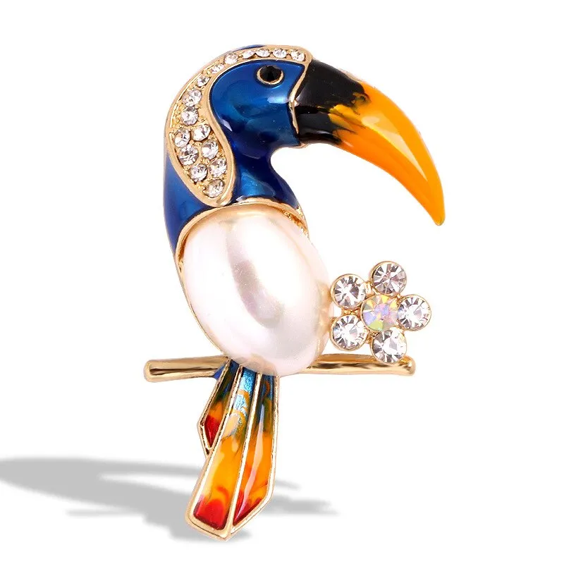 Creative Simulation Animal Brooch Enamel Rhinestones Peacock Flamingo Toucan Brooches