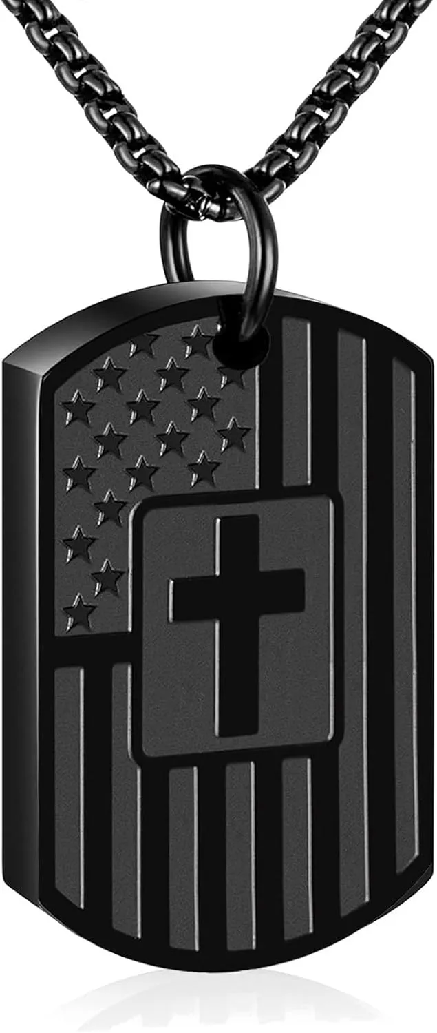 Cremation Cross Necklaces for Ashes for Men American Flag Cross Urn Necklace Pendant Ashes Holder Keepsake Memorial Ash Jewelry