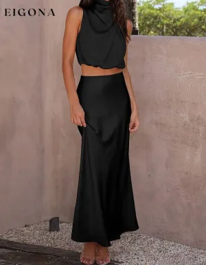 Cropped Turtle Neck Tank Top and Maxi Skirt Set