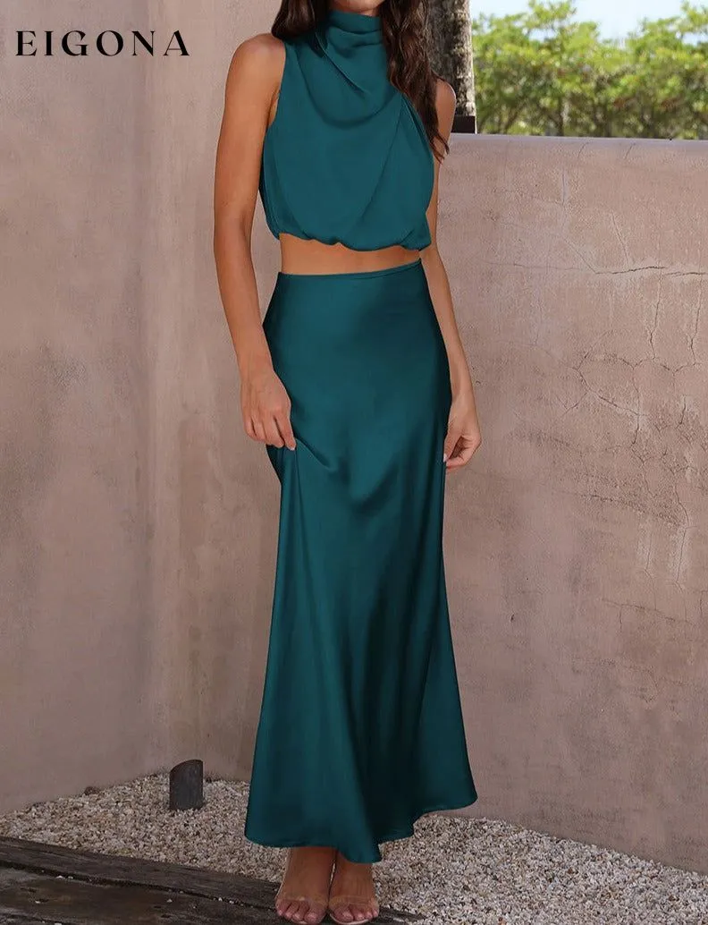 Cropped Turtle Neck Tank Top and Maxi Skirt Set