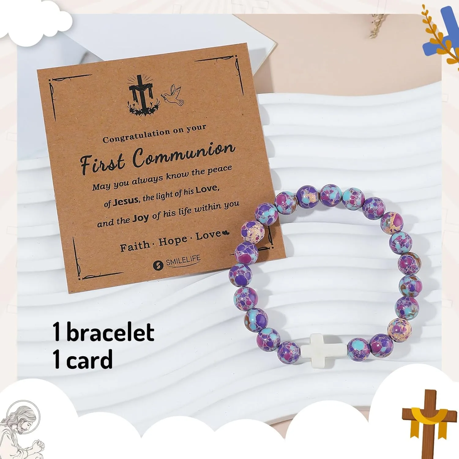 Cross Bracelets for Girls Boys Baptism Communion Confirmation Gift Christian Bracelets Easter Basket Stuffers