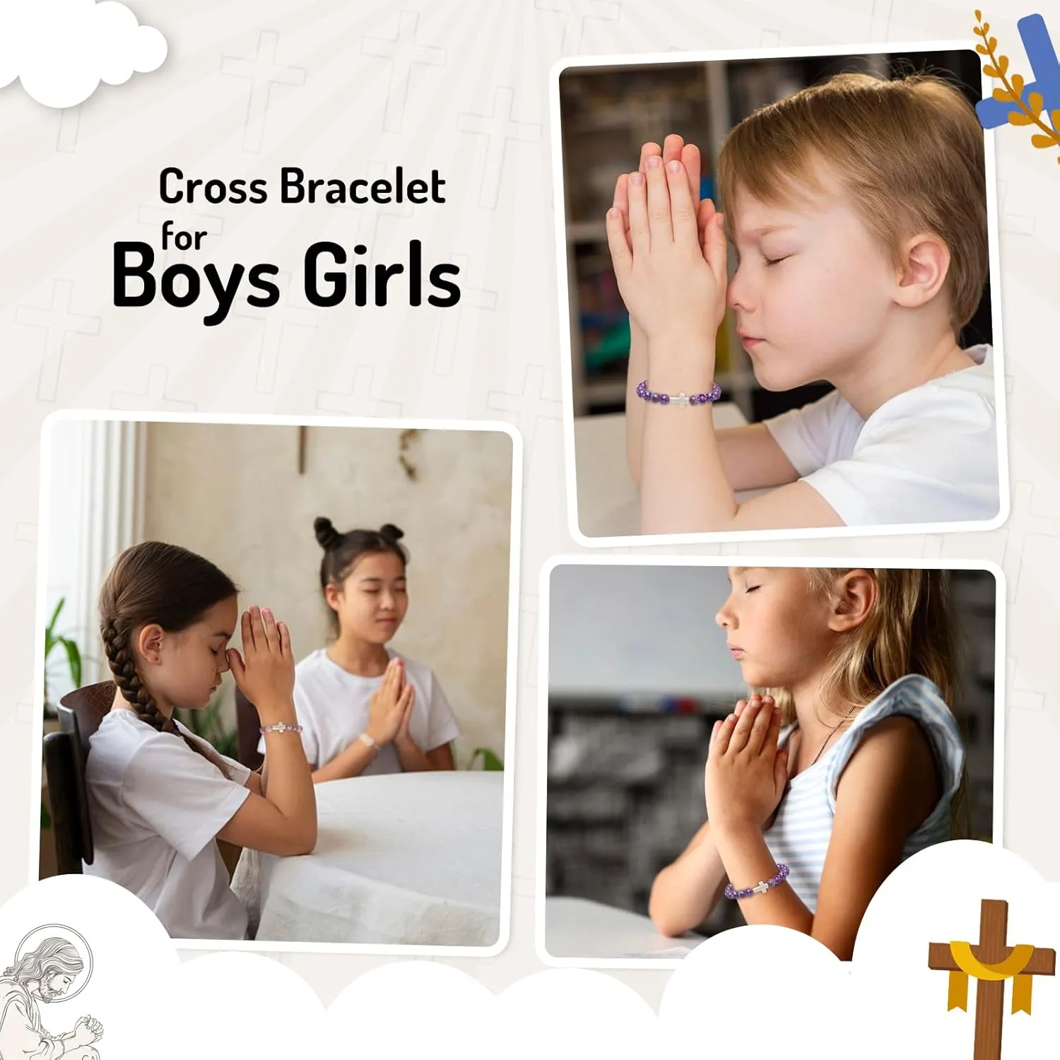 Cross Bracelets for Girls Boys Baptism Communion Confirmation Gift Christian Bracelets Easter Basket Stuffers