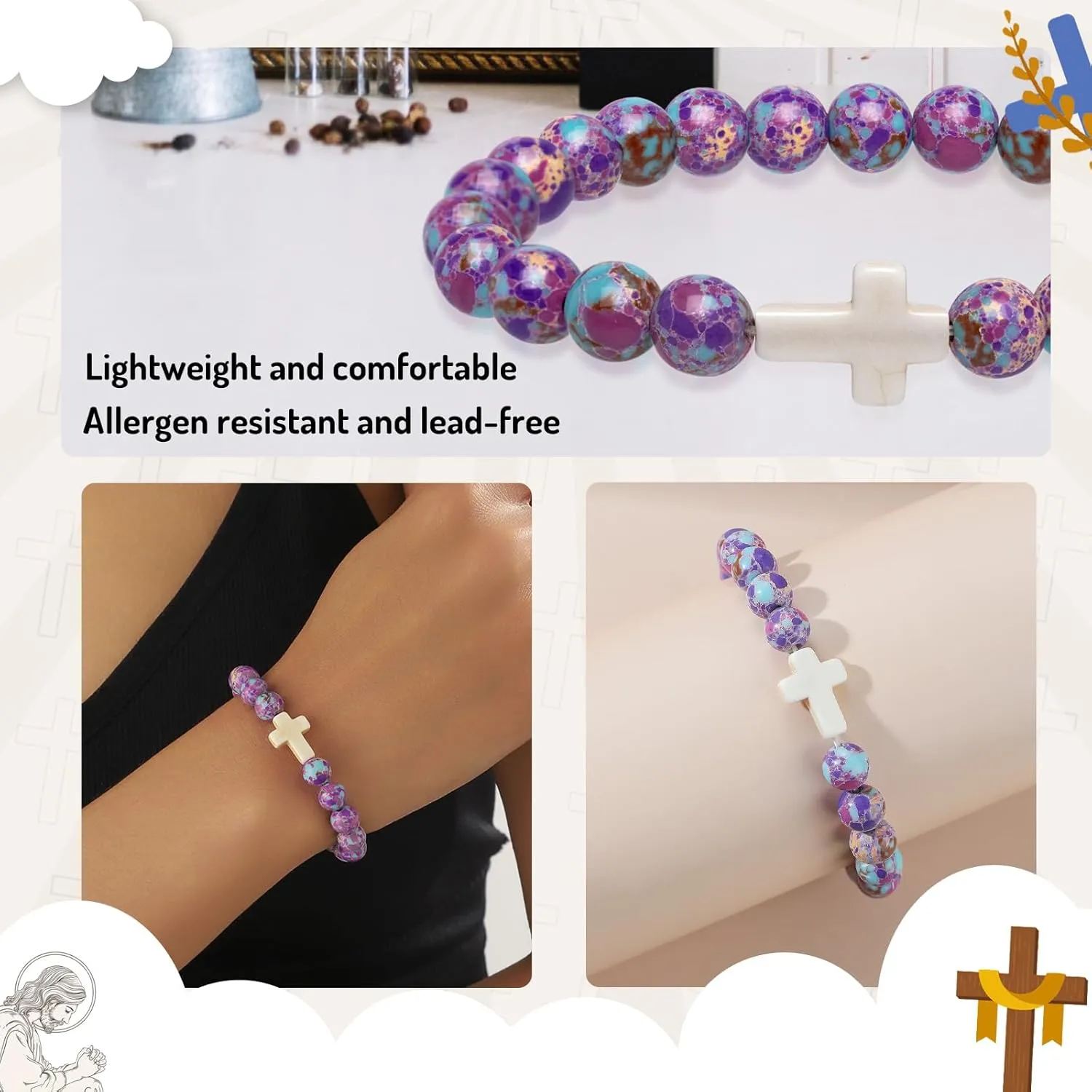 Cross Bracelets for Girls Boys Baptism Communion Confirmation Gift Christian Bracelets Easter Basket Stuffers