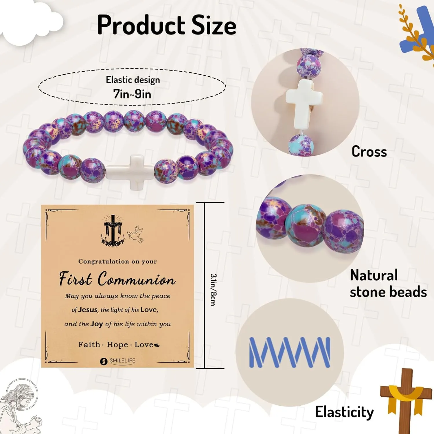 Cross Bracelets for Girls Boys Baptism Communion Confirmation Gift Christian Bracelets Easter Basket Stuffers
