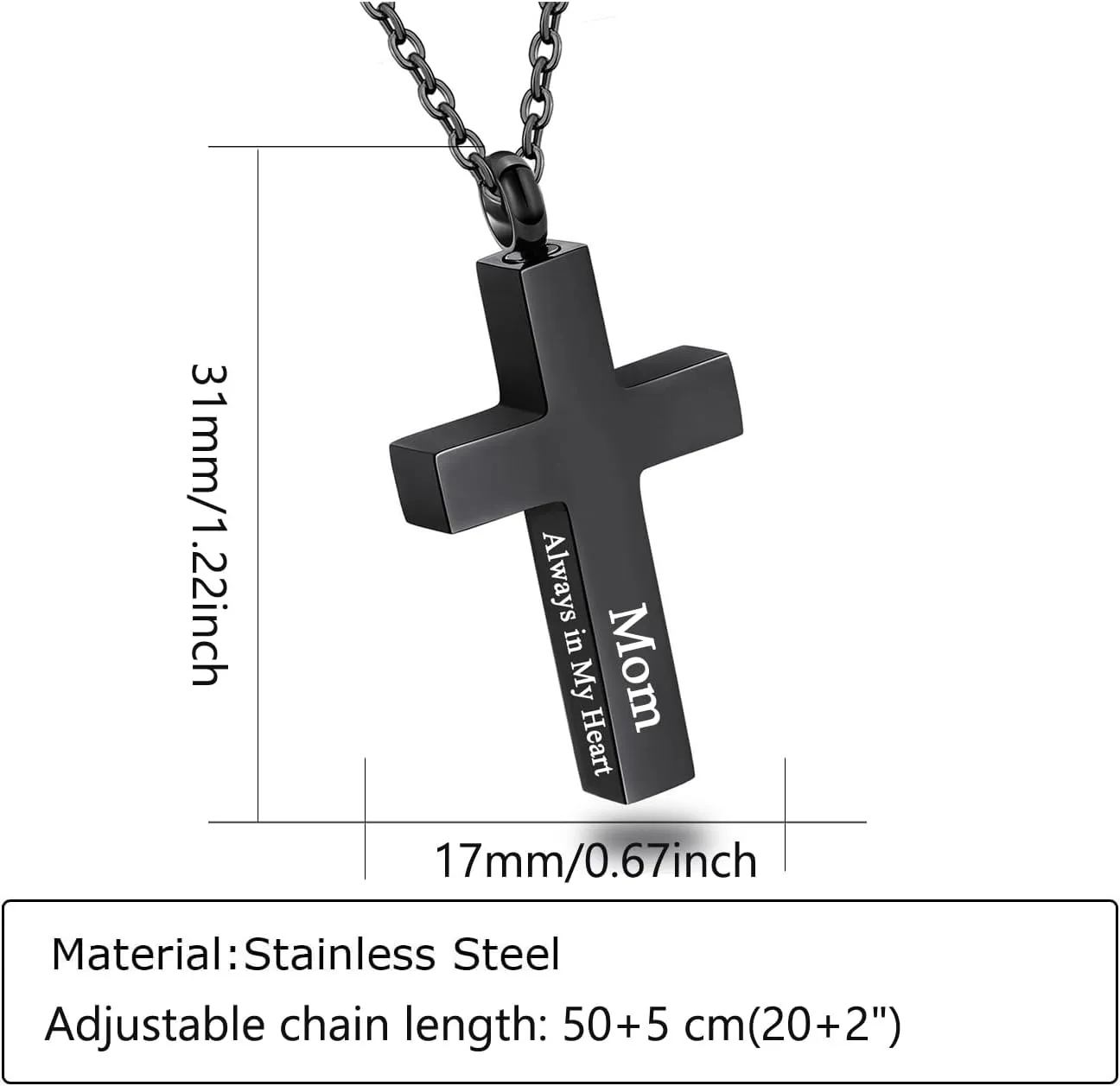 Cross Urn Necklace for Ashes for Men Women Cremation Jewelry Urns Locket Pendant Ashes Holder Memorial Jewelry-Always in My Heart
