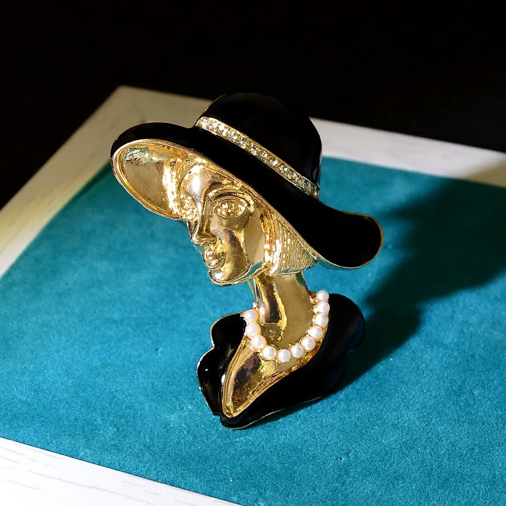 Crystal And Pearl Beauty Head Brooches For Women