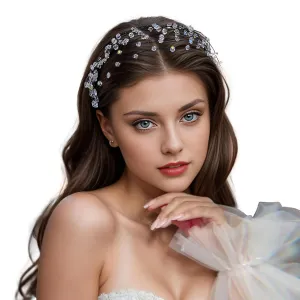 Crystal Head Piece Beaded Mesh Headband Fashion Hair Accessories for Women Wedding Handmade Hairband for Bridal A122 (Sliver)