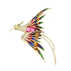 Crystal Phoenix Bird Brooches For Women Men 5-color Enamel Flying Beauty Bird Party Office Brooch