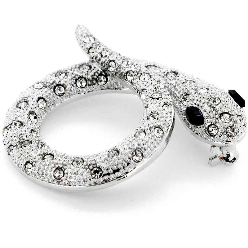 Crystal Silver Snake  Pin Brooch