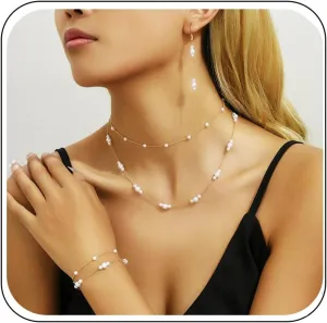CSIYANJRY99 Pearl Set Jewelry for Women Faux Pearl Jewelry Set Adjustable Pearl Choker Necklace Bracelet Pearl Drop Earrings Dainty Wedding Pearl Jewelry