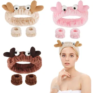 CUBACO Animal Ear Headbands and Wristbands Set for Skin Care, Makeup, and Spa Face Wash (Crab)