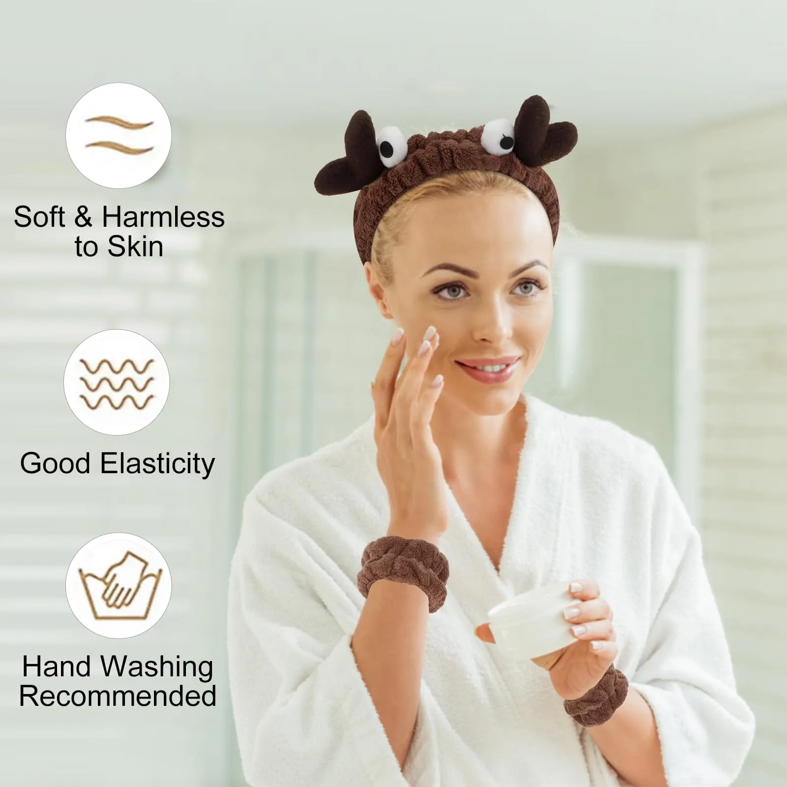 CUBACO Animal Ear Headbands and Wristbands Set for Skin Care, Makeup, and Spa Face Wash (Crab)
